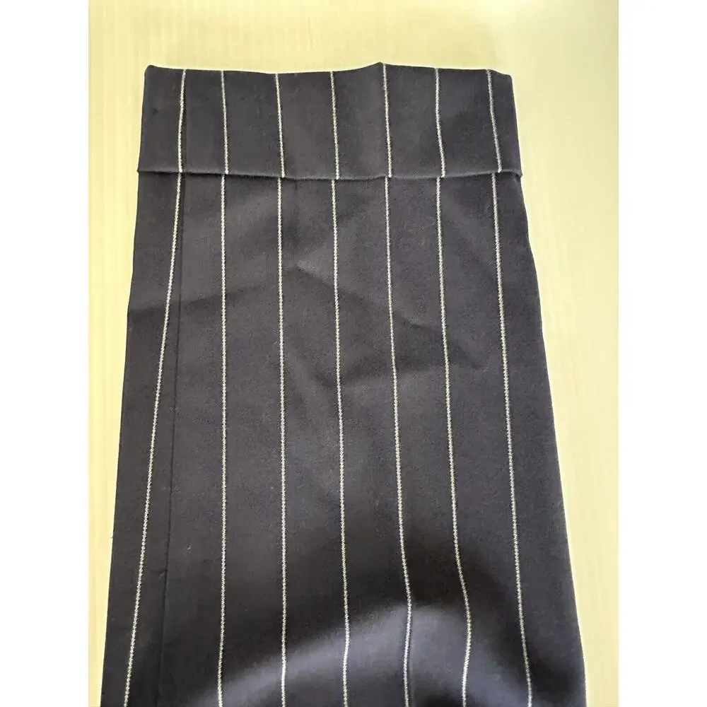 Lauren Ralph Lauren Black Label Pleated Navy Pinstripe Cuffed High Waist Sz 4 - Picture 12 of 14